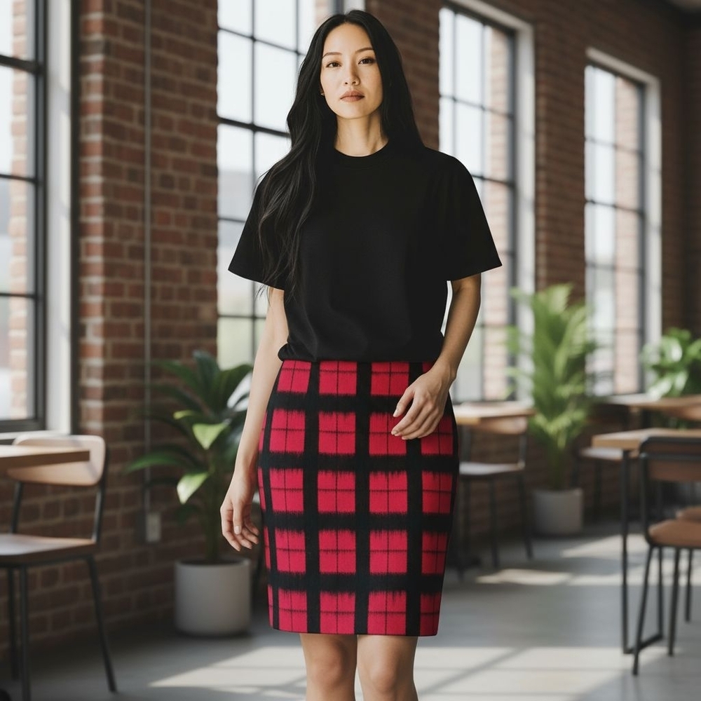 Talbots Wool Blend Plaid Red and Black Women's Skirt Sz 2 Buffalo Plaid New
